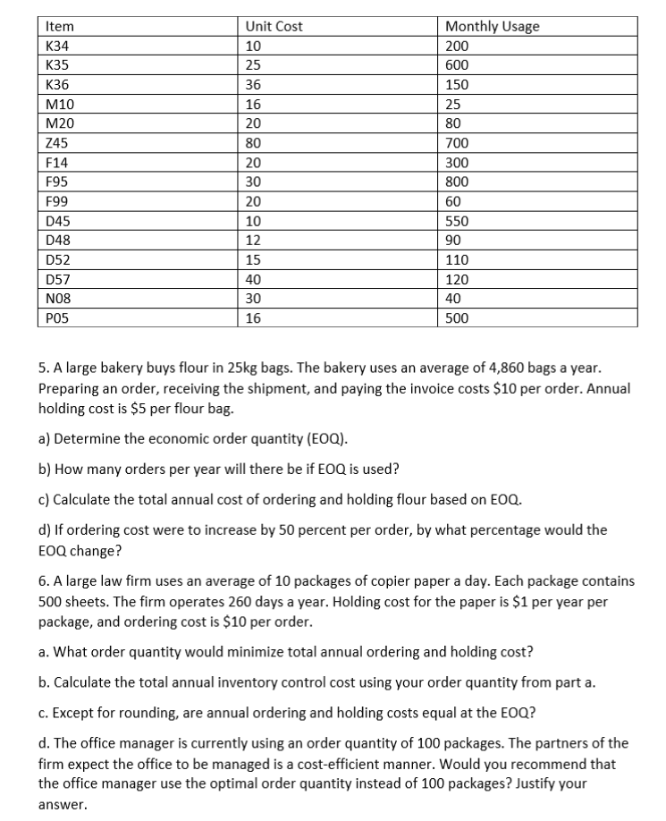 Classify the following inventory items as A, B, or C based on