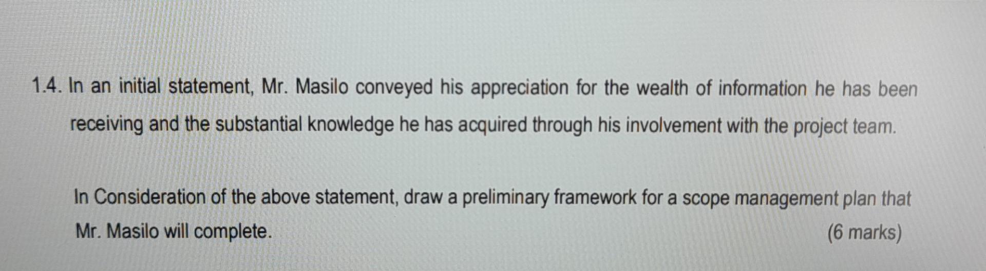 1.4. In an initial statement, Mr. Masilo conveyed his appreciation for