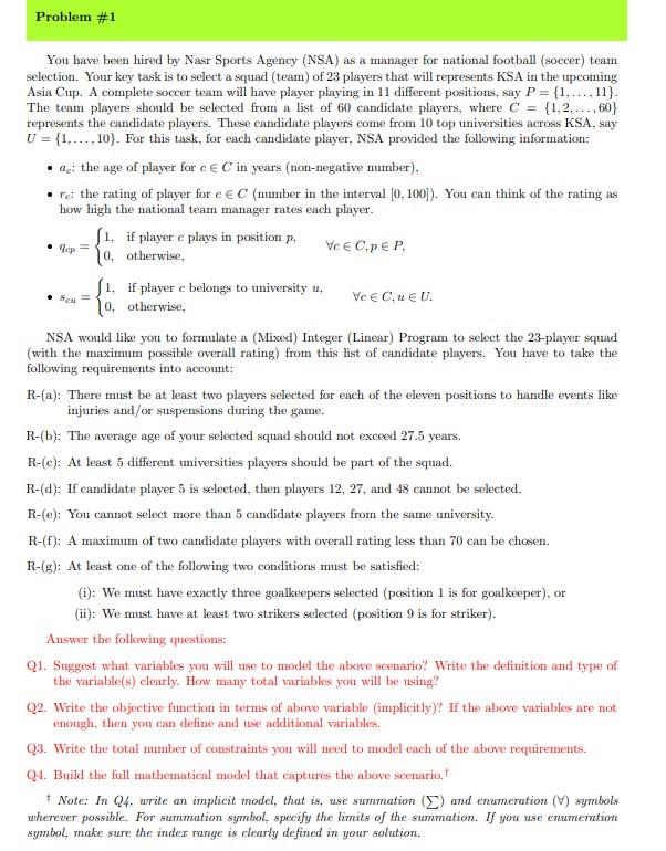  selection. Your key task is to select a squad (team) of