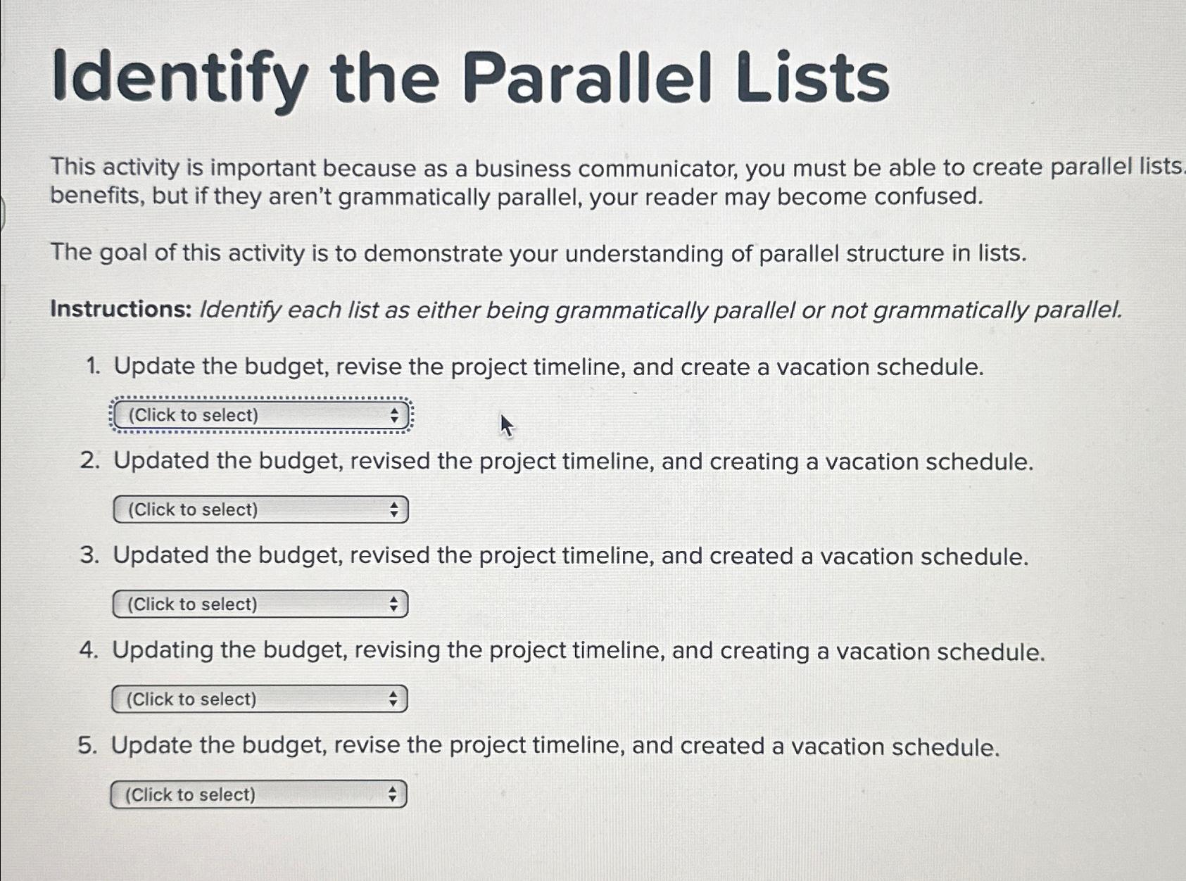  Identify the Parallel Lists This activity is important because as a