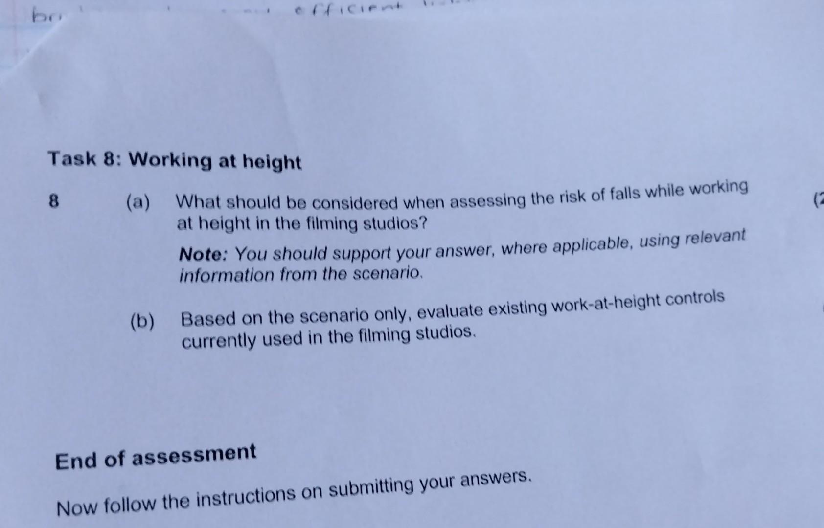 Task 8: Working at height 8 (a) What should be considered