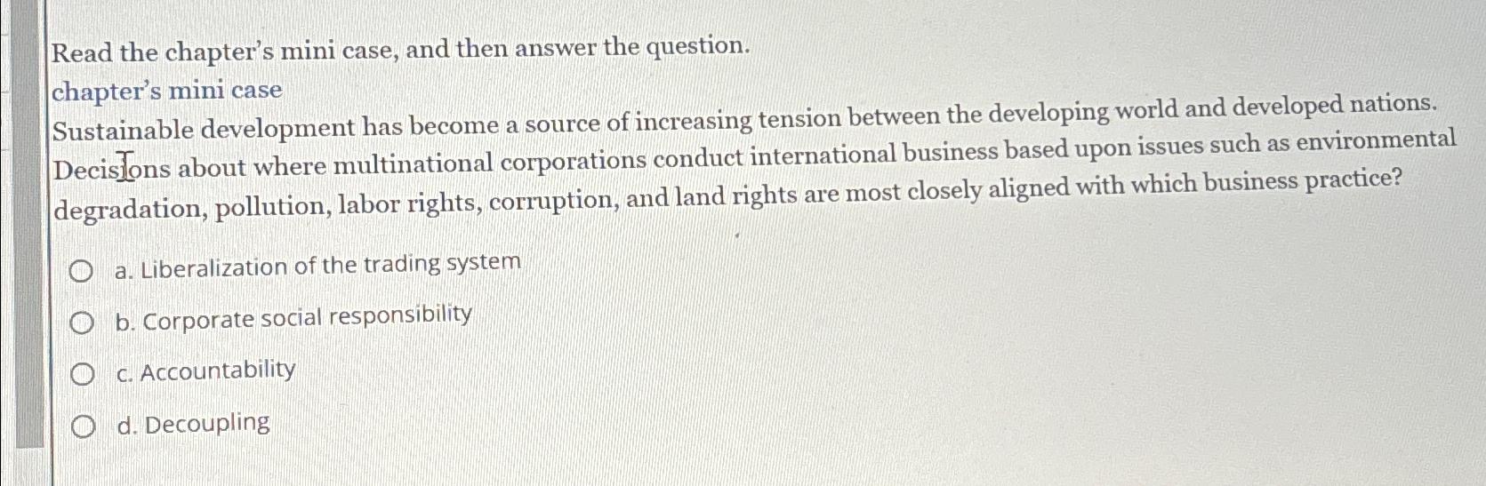  Read the chapter's mini case, and then answer the question. chapter's