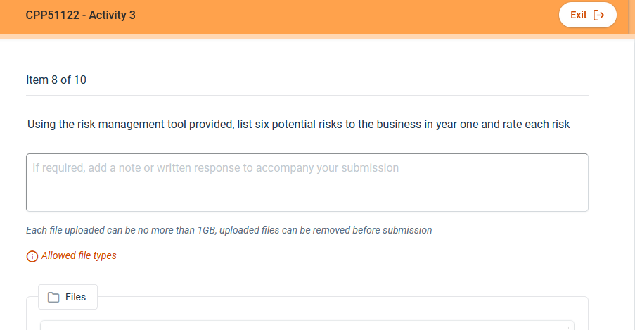 Using the risk management tool provided, list six potential risks to
