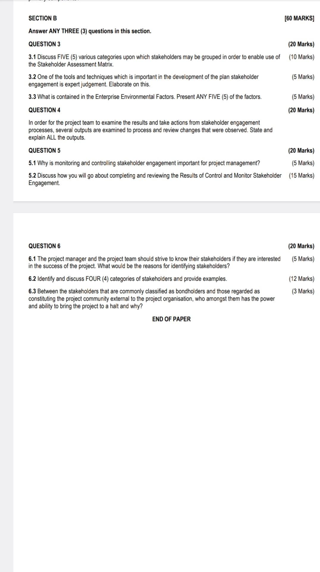 QUESTION 6 (20 Marks) 6.1 The project manager and the project