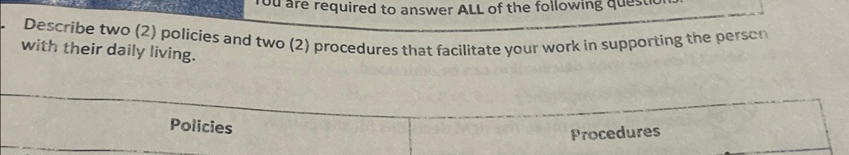  Describe two (2) policies and two (2) procedures that facilitate your