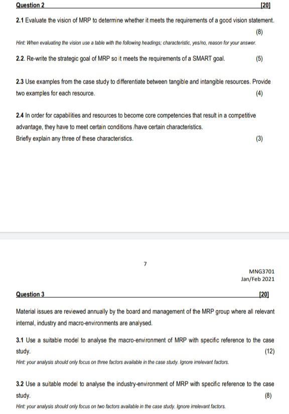  MNG3701...from the Mr price (MRP) LTD case study 2.1 Evaluate the