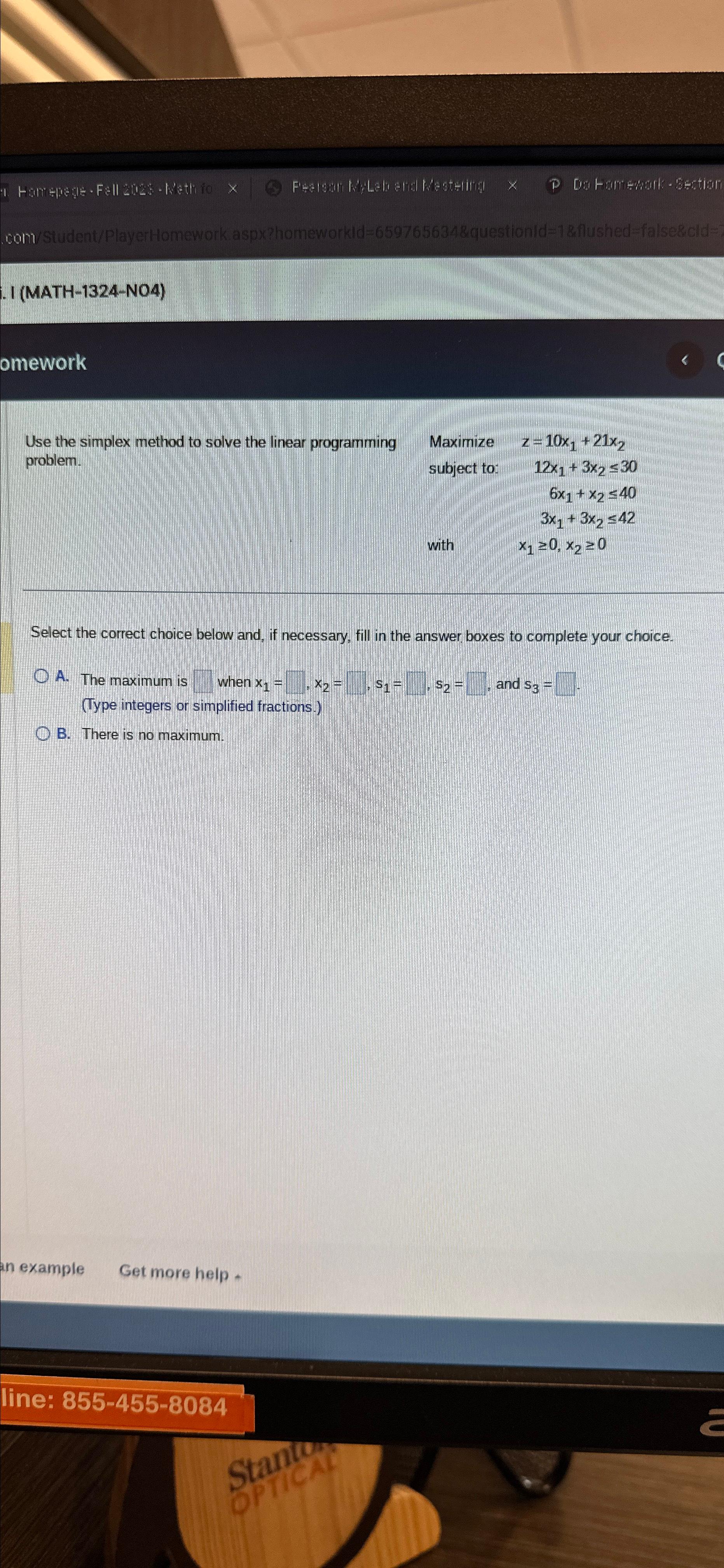  I (MATH-1324-NO4) Use the simplex method to solve the linear programming