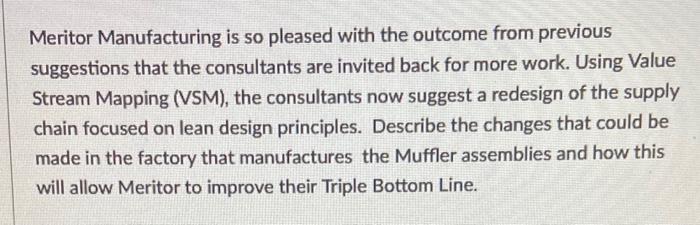 Value Stream Mapping and lean design principle, with triple bottom line Meritor