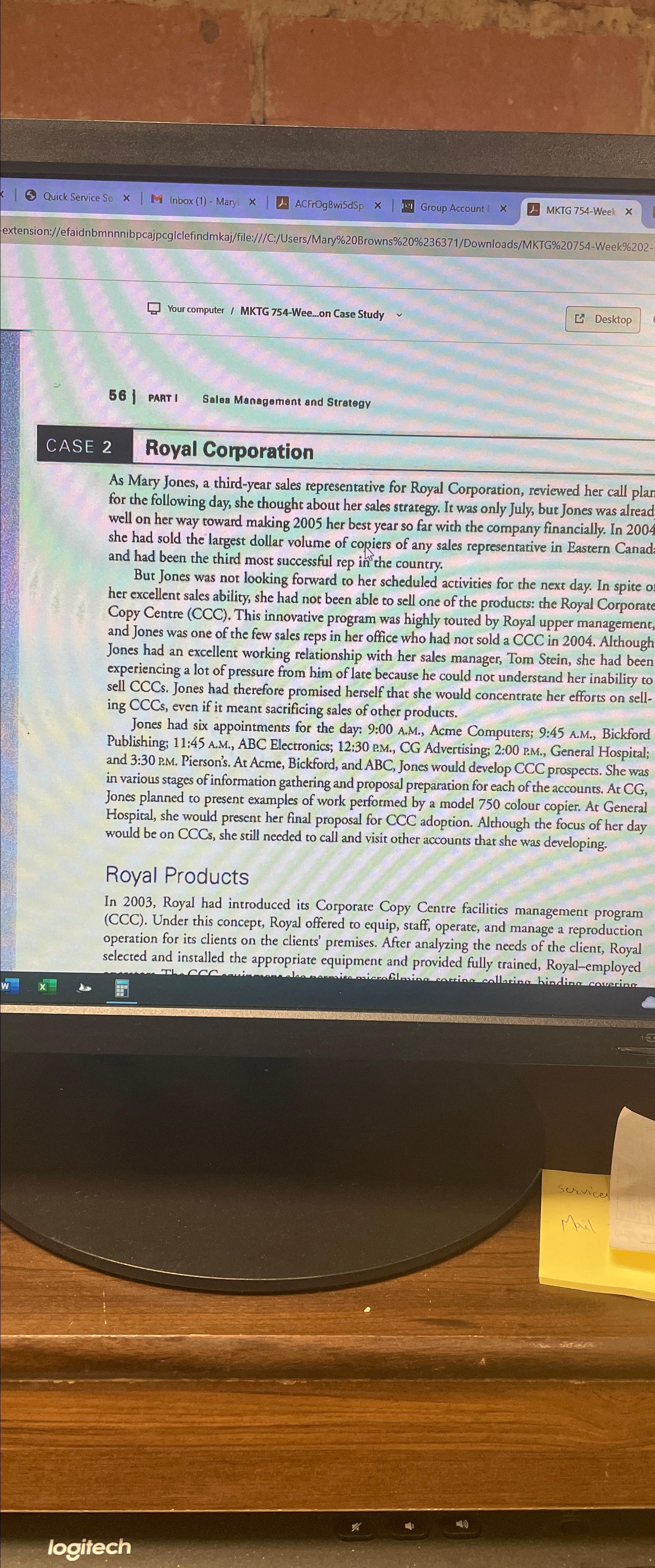  Your computer / MKTG 754-Wee...on Case Study 56| PART I Salea