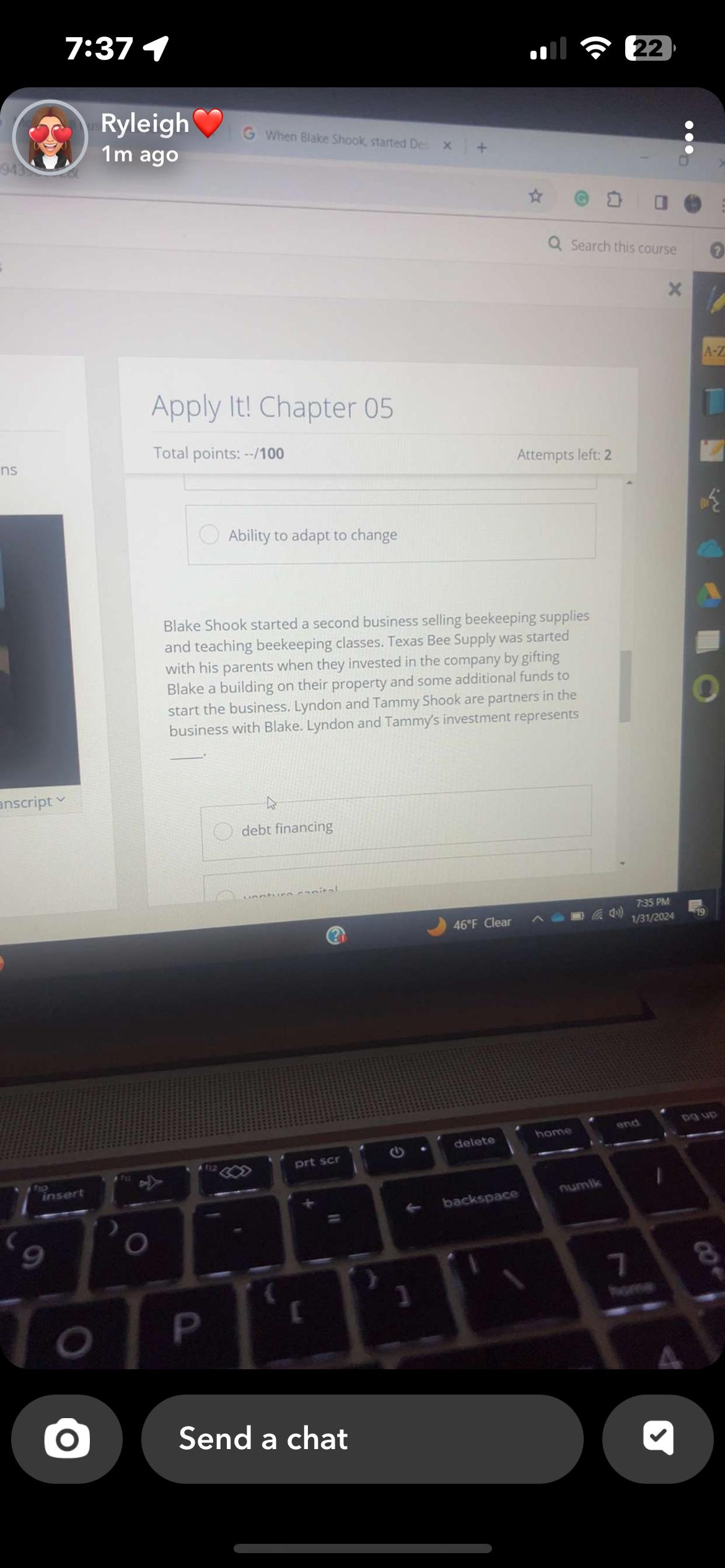  7:37 al 22 Ryleigh 1m ago Apply It! Chapter 05 Total