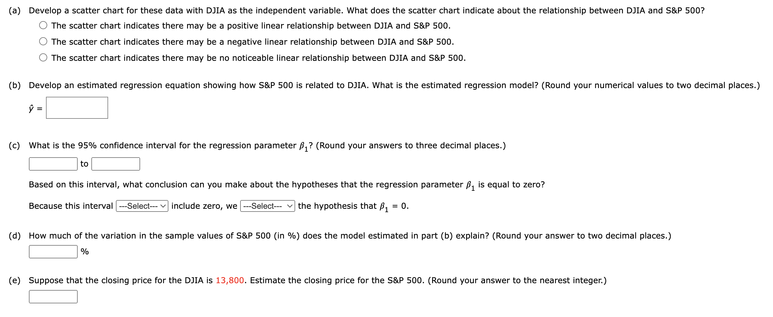 question. price for the DJIA and the S\&. 500 for 15 weeks