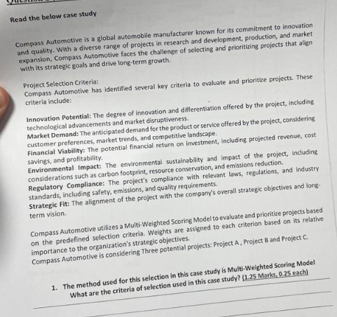  Read the below case study Compass Automotive is a global automobile