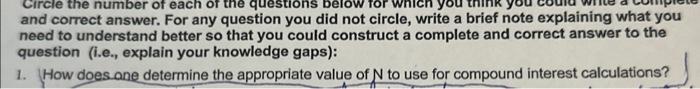  and correct answer. For any question you did not circle, write
