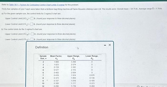  Refer to Table S6.1-Factors for Computing Control Chart Limits (3 sigma)