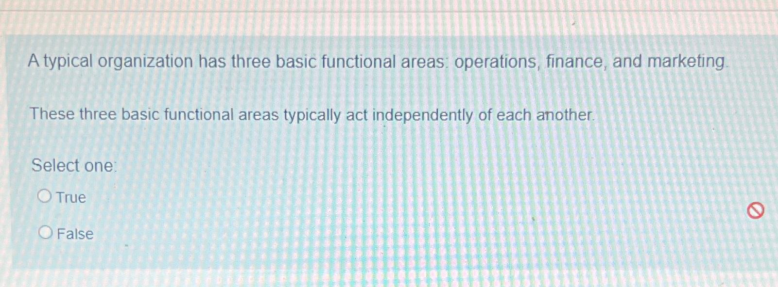  A typical organization has three basic functional areas: operations, finance, and