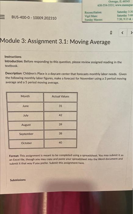  Module 3: Assignment 3.1: Moving Average Instructions Introduction: Before responding to