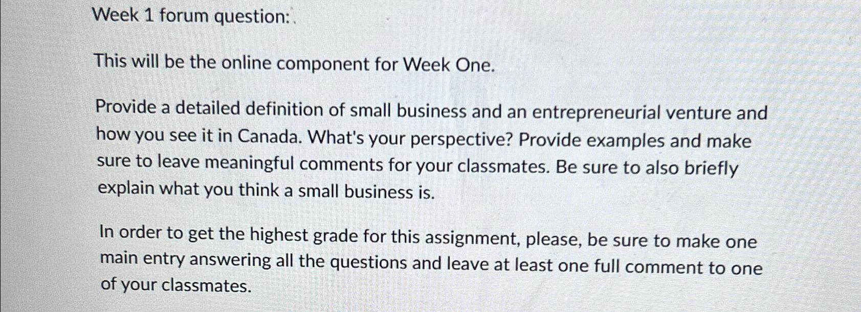  Week 1 forum question: This will be the online component for