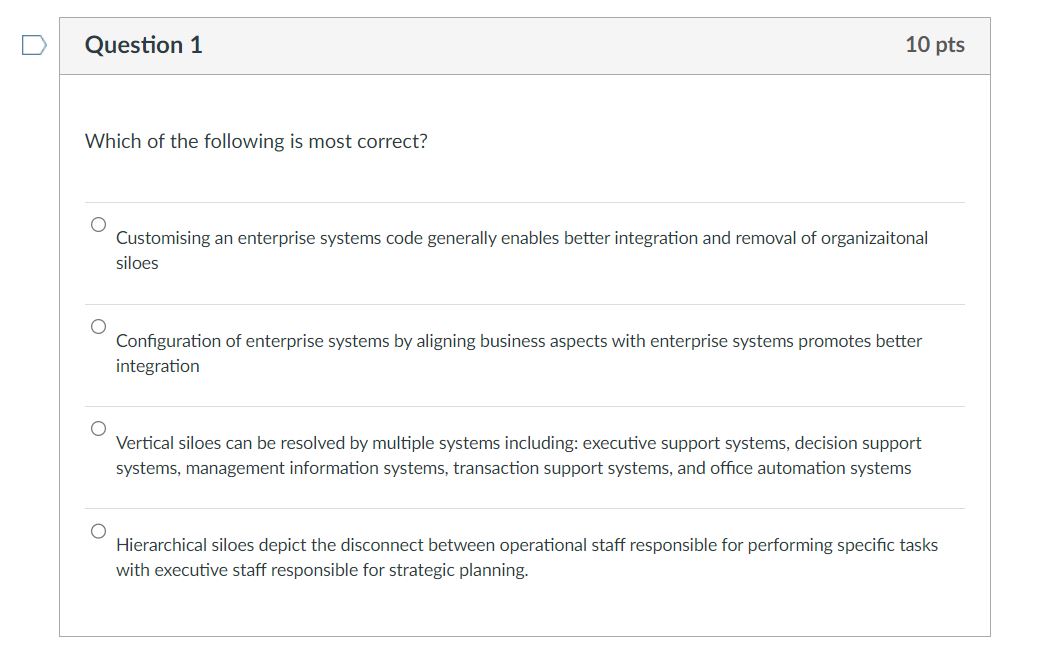 organization's business processes Which of the following is a not a characteristic