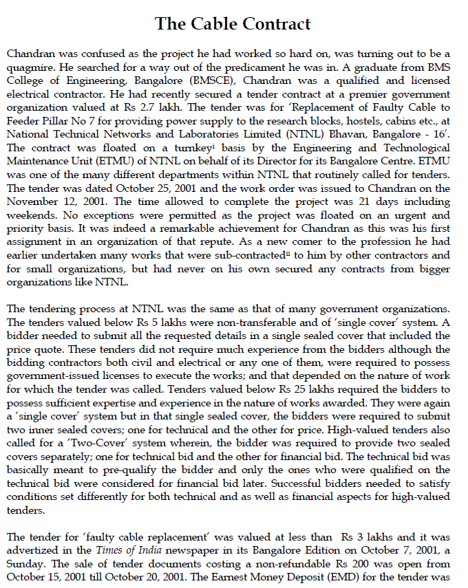 The Cable Contract Case Study Read above Case Study and answer below