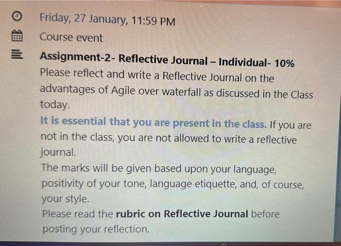  Assignment-2- Reflective Journal - Individual- 10\% Please reflect and write a