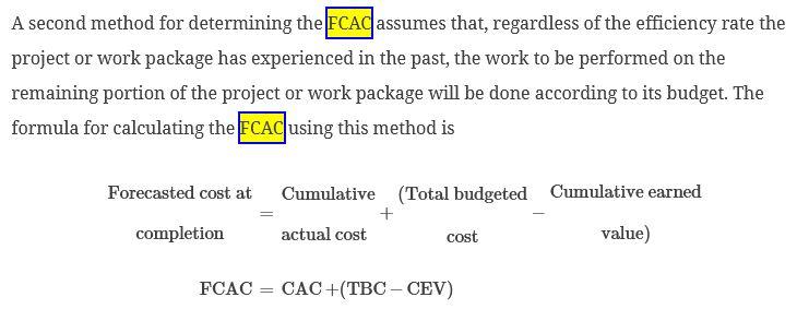 Calculate the FCAC using this method and information provided from this table.