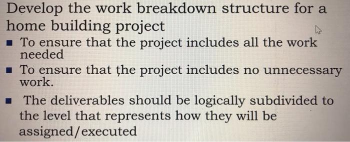  use this to do it ^ Develop the work breakdown structure