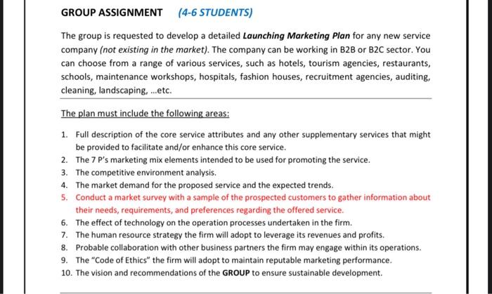  The group is requested to develop a detailed Launching Marketing Plan