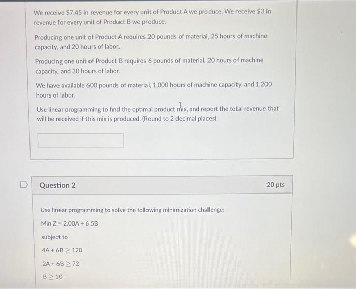 solve both numbers 1 and 2 please! We receive $7.45 in revenue