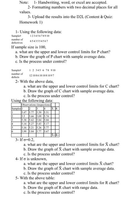 Note: 1- Handwriting, word, or excel are accepted. 2- Formatting numbers