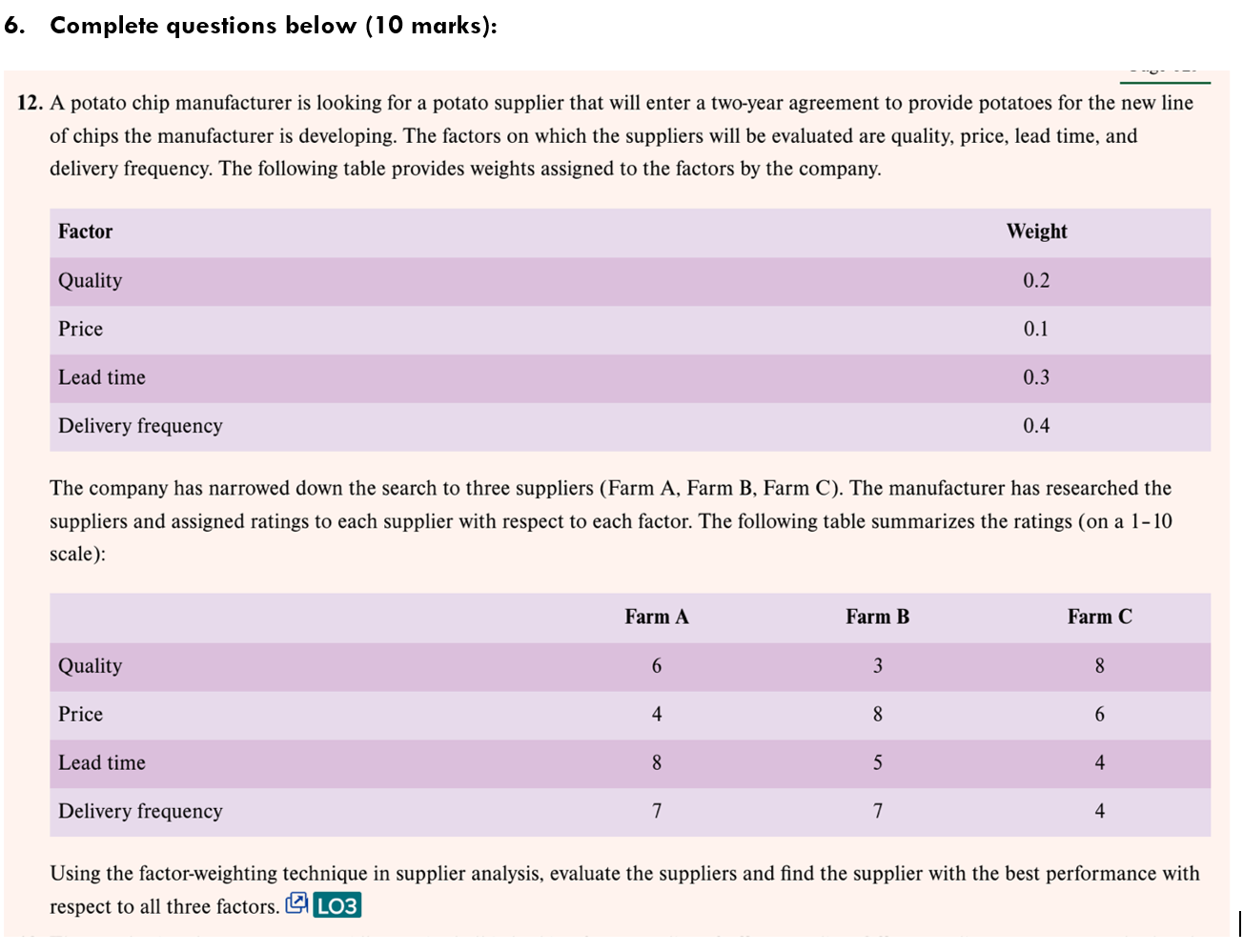 6. Complete questions below (10 marks): 12. A potato chip manufacturer
