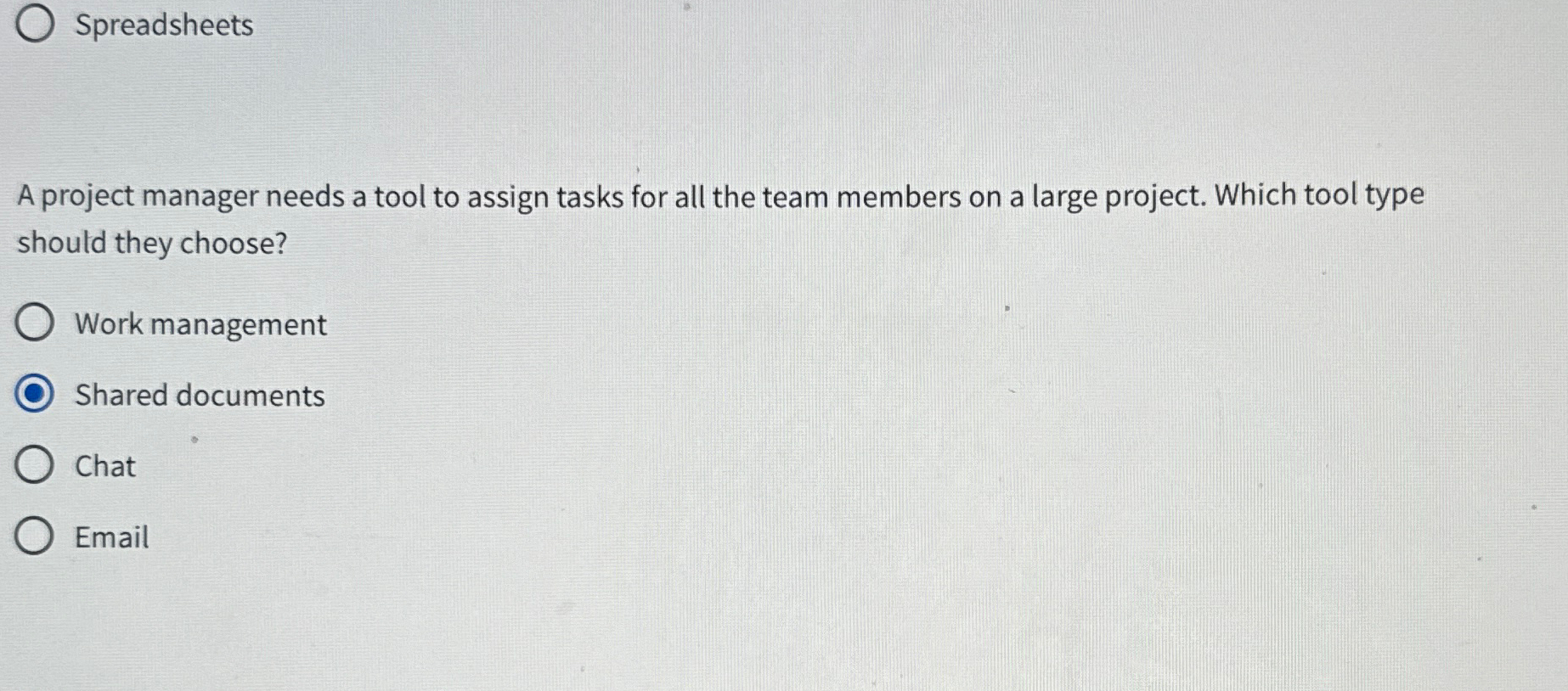  Spreadsheets A project manager needs a tool to assign tasks for