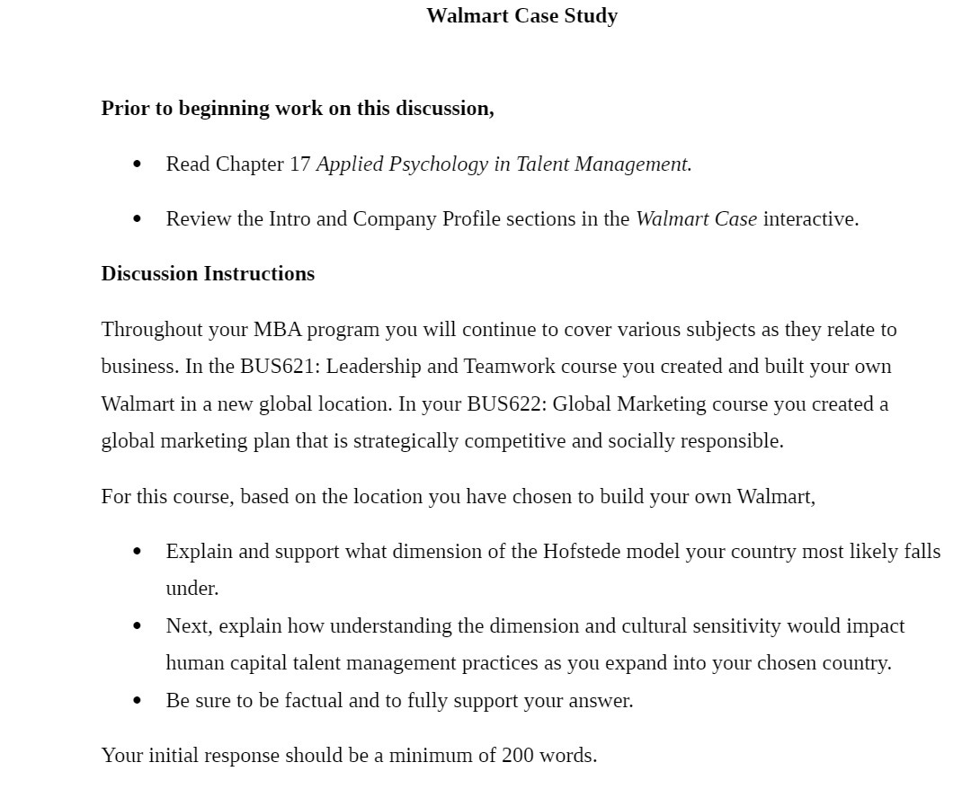  Walmart Case Study Prior to beginning work on this discussion, 0