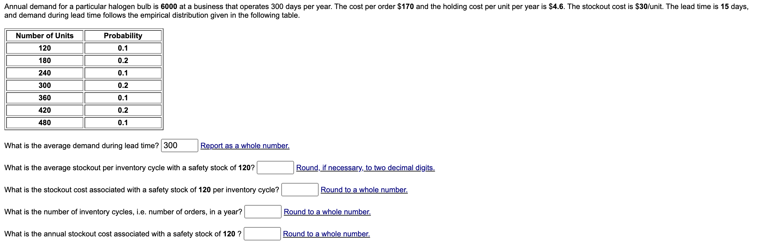  What is the average demand during lead time? Report as a