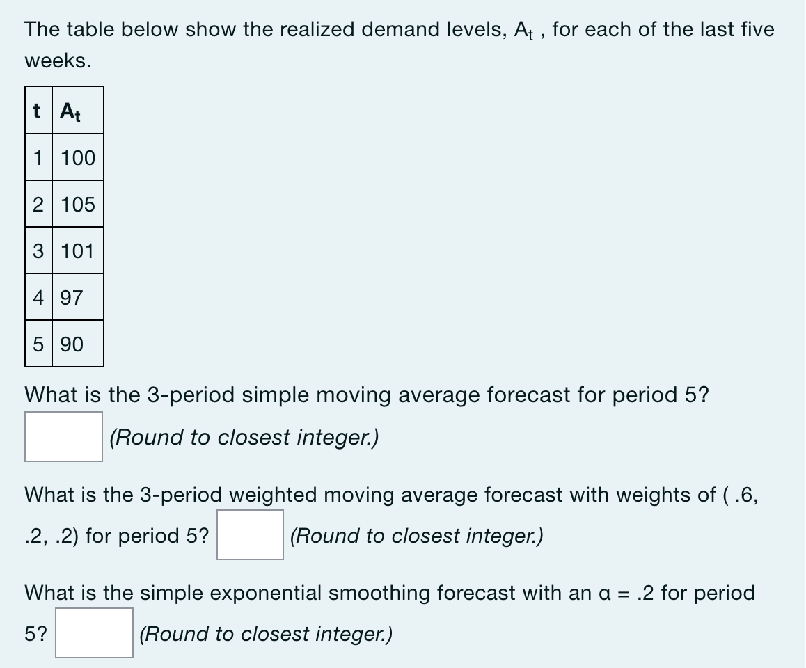 The table below show the realized demand levels, At, for each