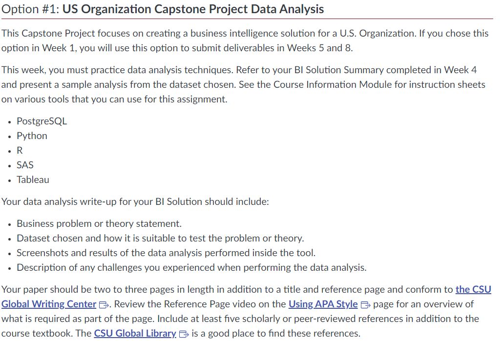 Option \#1: US Organization Capstone Project Data Analysis This Capstone Project
