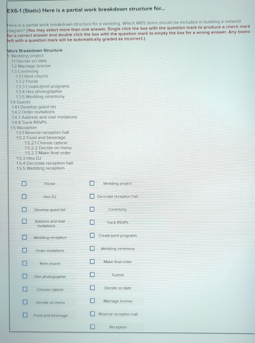  EX6-1 (Static) Here is a partial work breakdown structure for... Here