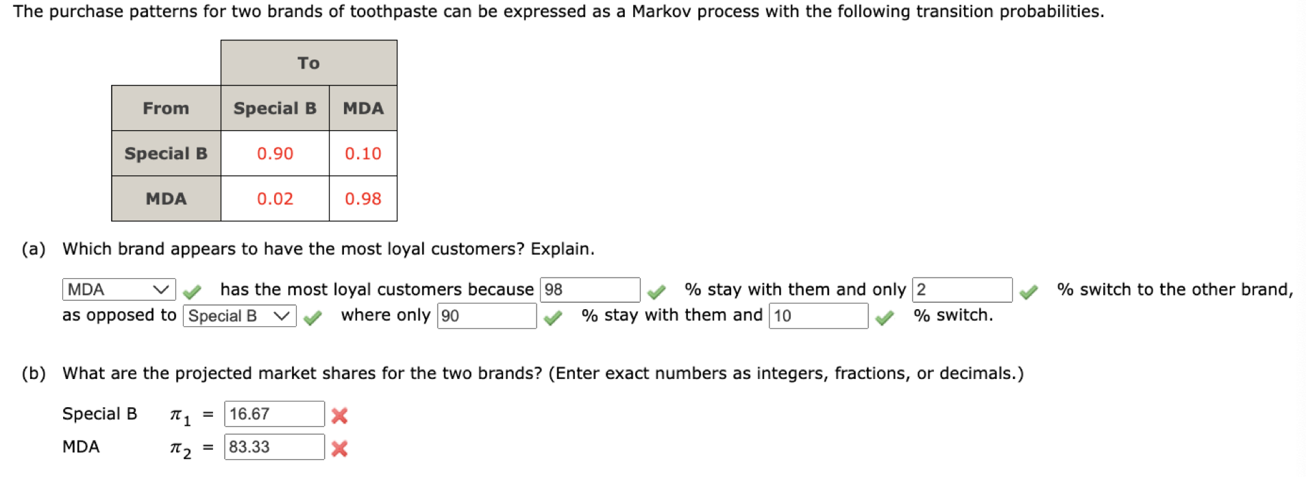 The purchase patterns for two brands of toothpaste can be expressed as