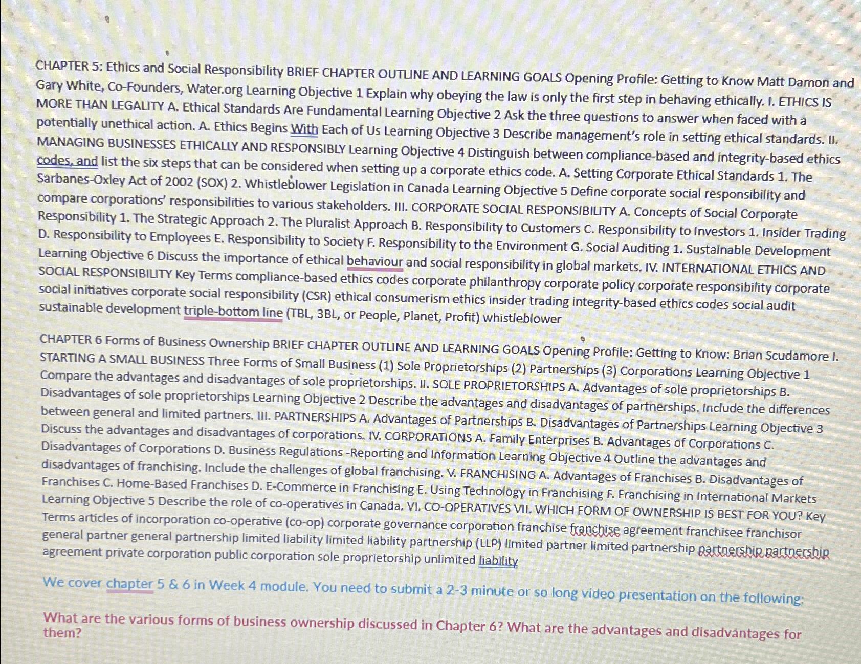  CHAPTER 5: Ethics and Social Responsibility BRIEF CHAPTER OUTUNE AND LEARNING