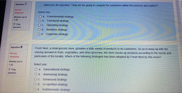 strategy formulation c. strategy implementation d. strategic marketing e. strategic outsourcing Any