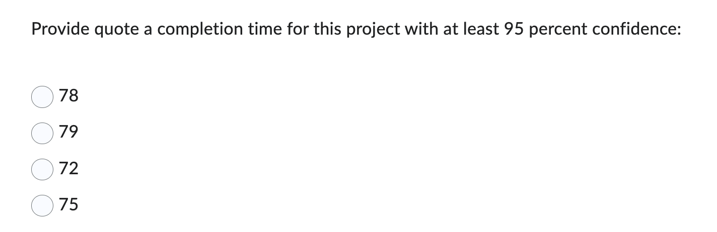 You can assume Basic PERT probabilities. Provide quote a completion time for