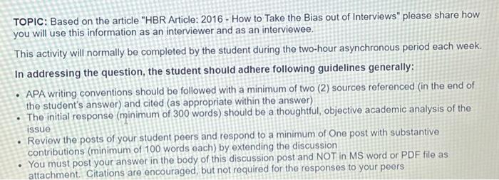  TOPIC: Based on the article "HBR Article: 2016 - How to