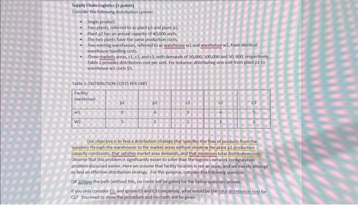  Supply Chain Loghtics (3 points) Consider the following distribution system: -