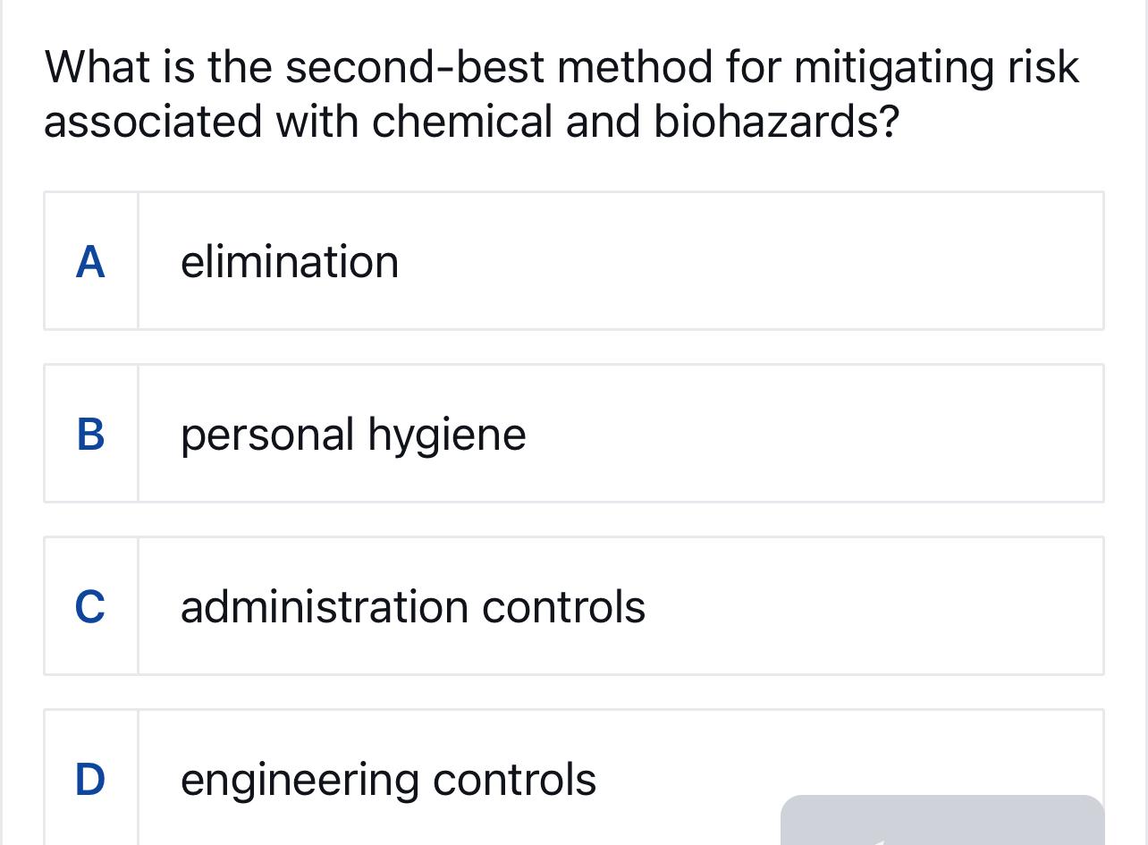  What is the second-best method for mitigating risk associated with chemical