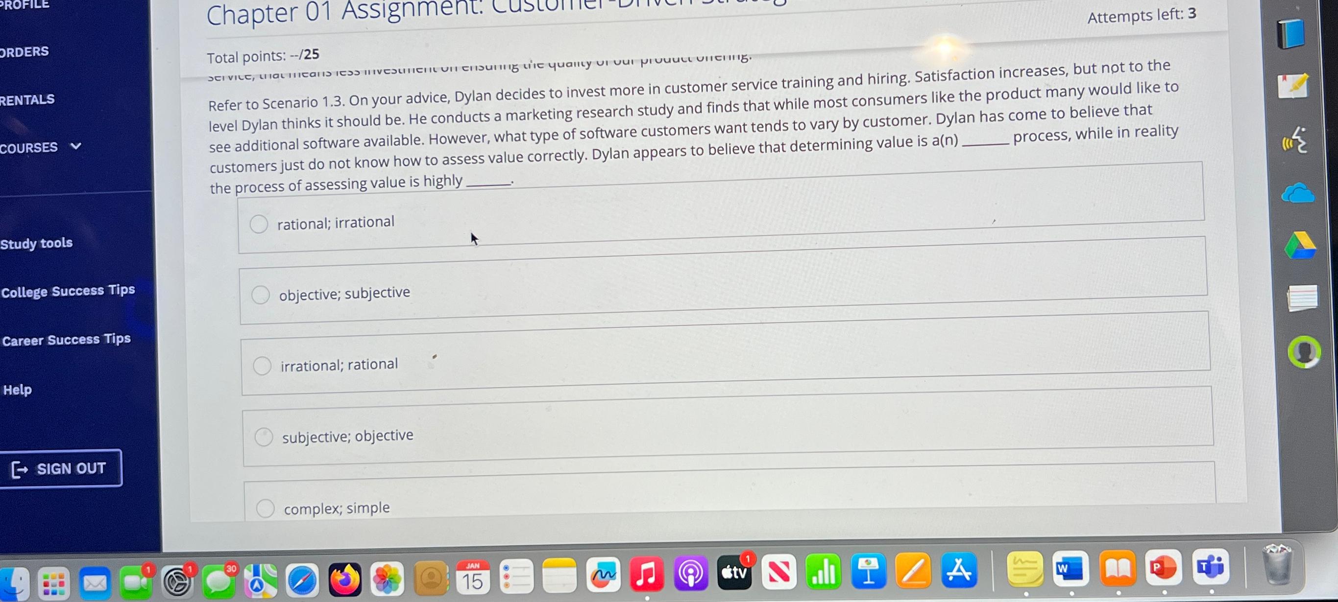  Chapter 01 Assignment. Attempts left: 3 Total points: --25 Refer to