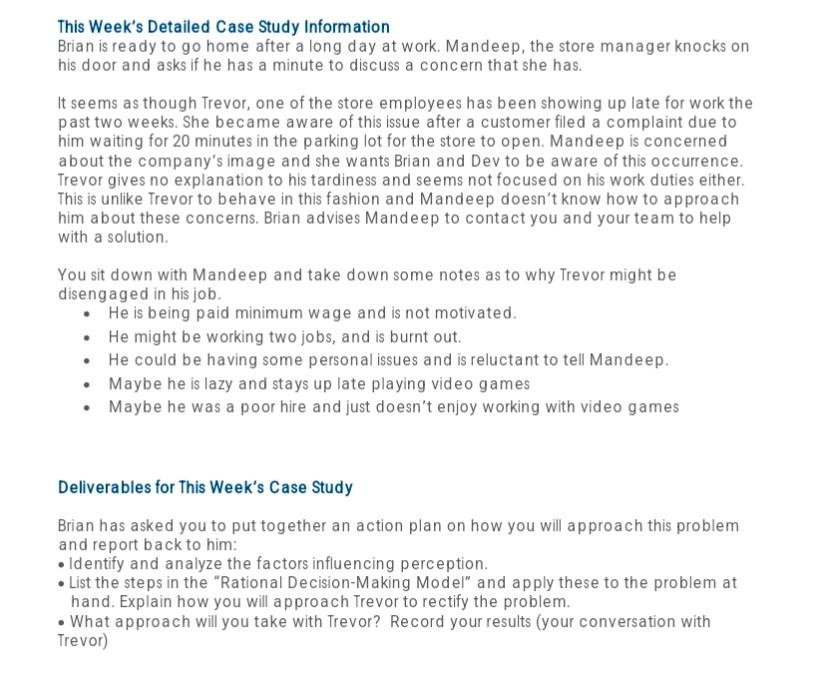 This Week's Detailed Case Study Information Brian is ready to go