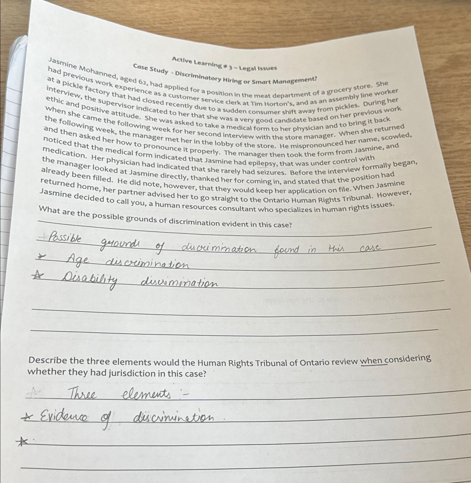  Active Learning *3- Legal issues Case Study - Discriminatory Hiring or