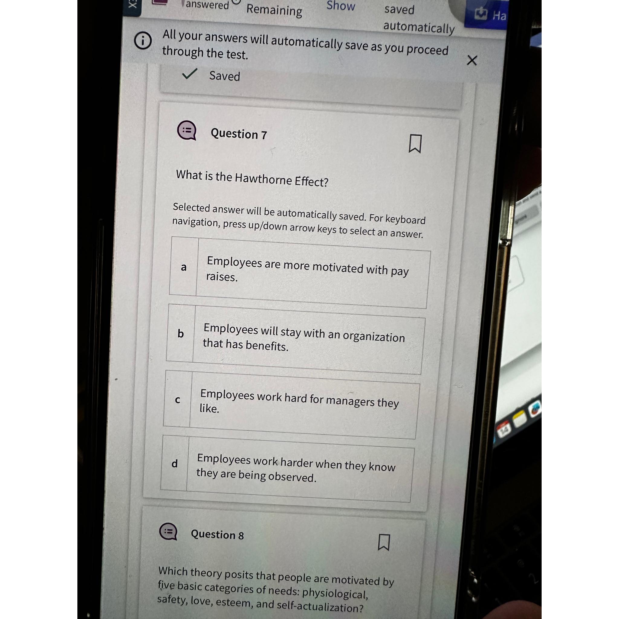  Remaining Show saved Ha automatically All your answers will automatically save