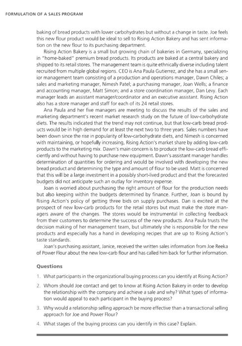  please answer all 1-4 DN OF A SALES PROGRAM baking of