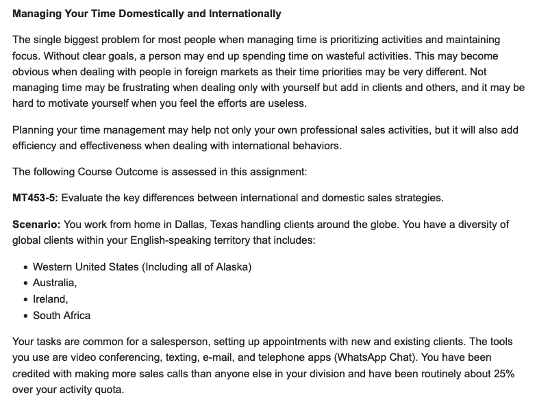 Managing Your Time Domestically and Internationally The single biggest problem for