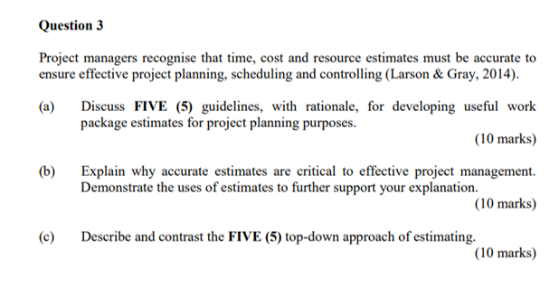  Project managers recognise that time, cost and resource estimates must be
